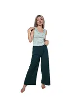 Akbeniz Kadın Kalın Askılı Body Bol Paça Pantolon 2`li Takım Su Yeşili 4218 Su Yeşili